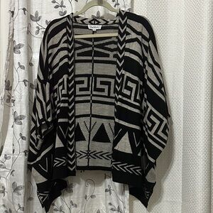 Cloud Chaser Black and Cream Patterned Pancho Style Cardigan